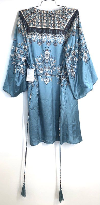 Ciebon Women's Blue Floral Medallion Bishop Sleeve Tunic Dress NWT Size S
