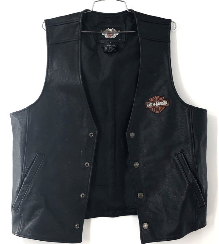 Harley-Davidson Genuine Black Leather Motorcycle Vest and Riding Chaps Set Sz M