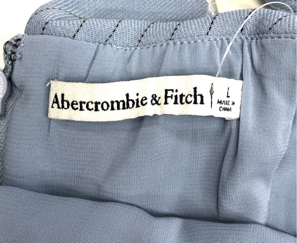 Abercrombie & Fitch Women's Blue Pinstripe Fold Over Midi Skirt NWT Sz L