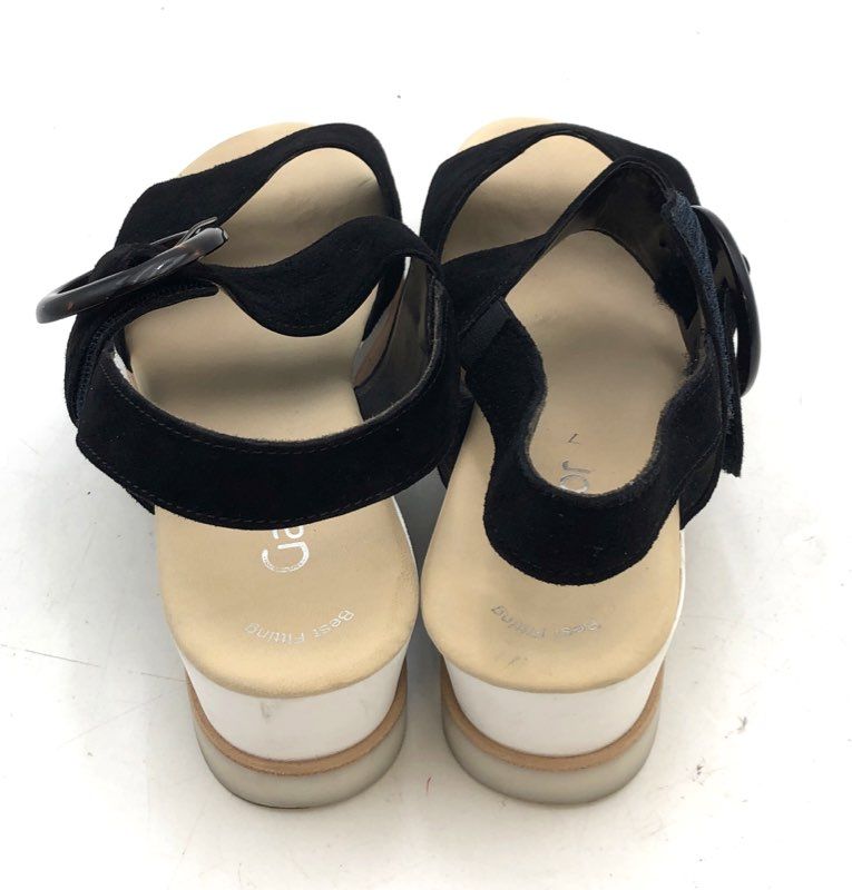 Gabor 84.645 Best Fitting Black Suede Platform Wedge Slingback Sandals Size UK 7