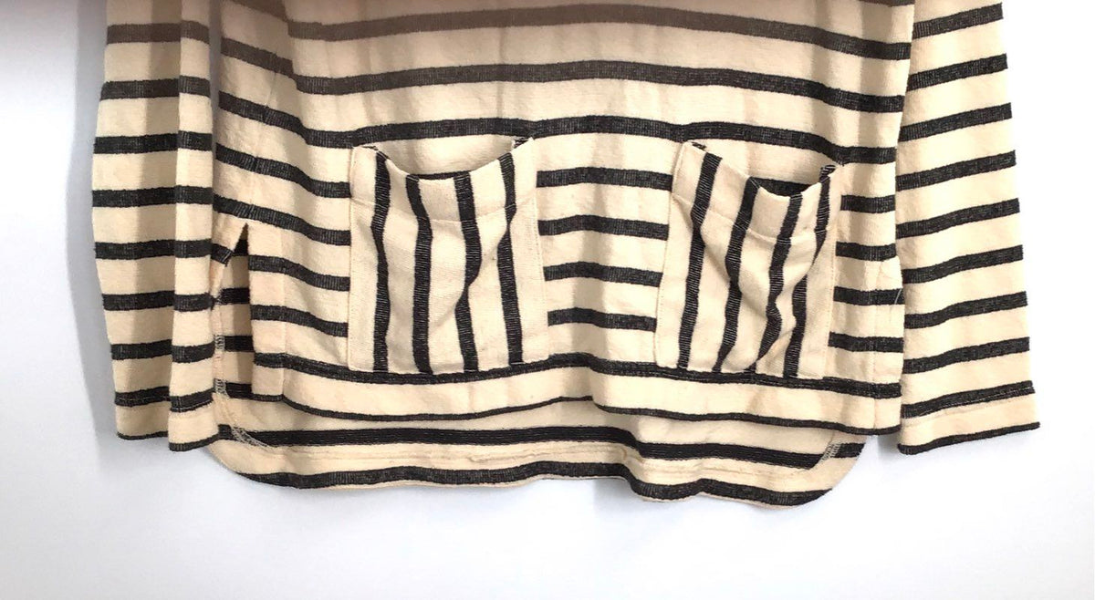 Madewell Women's Striped Hooded Pullover Shirt Cream Navy Pockets XXS