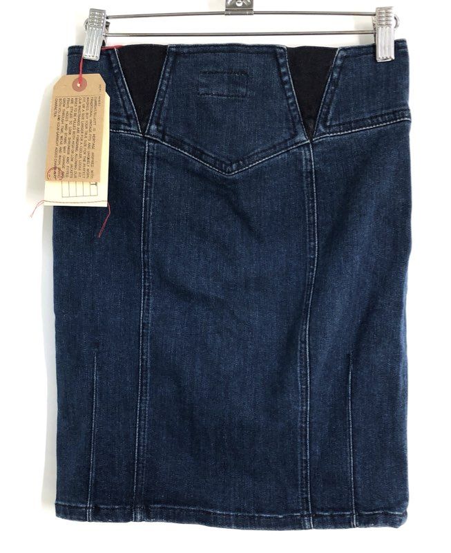 Current/Elliott Women's Dark Blue Mixed Denim Front Zip Skirt NWT Sz 0