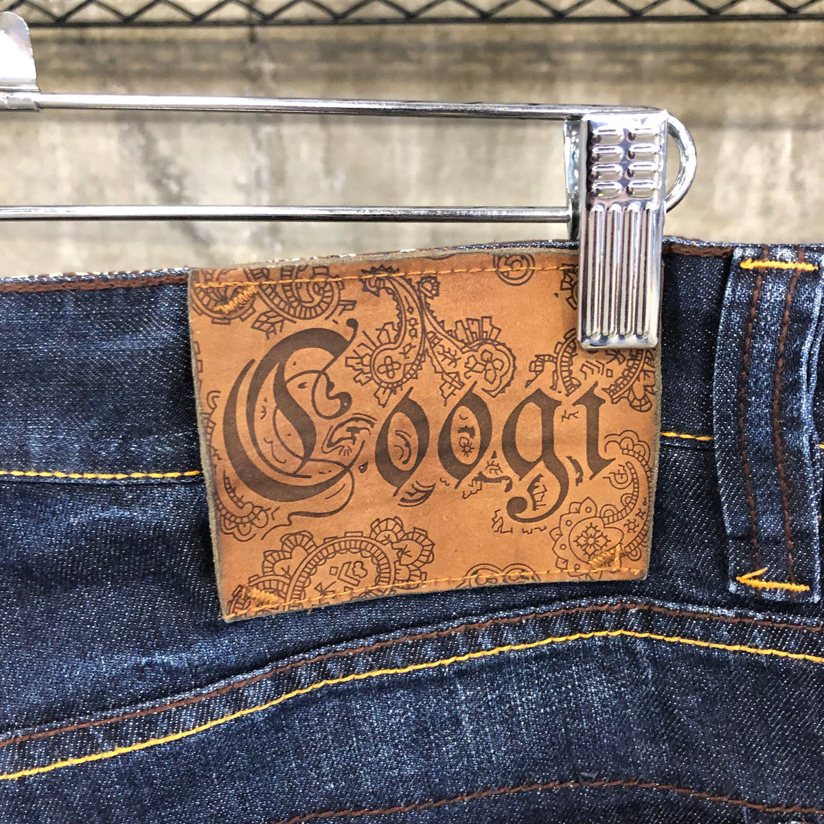 Coogi Men's Indigo Blue Denim Shorts with Orange Embroidery - Size 34