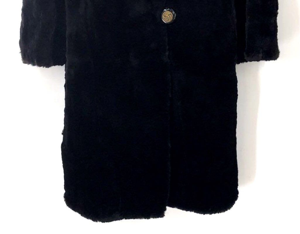 Vintage Regina Women's Black Seal-Dyed Coney Fur Long Coat Husch Bros. Sz L