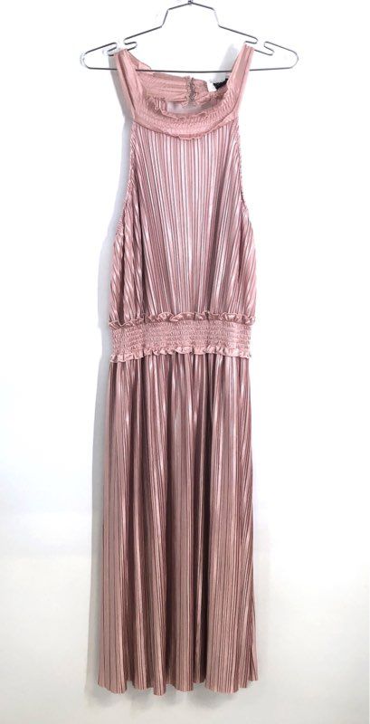SHILLA the Label Women's Rose Gold Illume Pleat Maxi Dress Smocked Sz M NWT