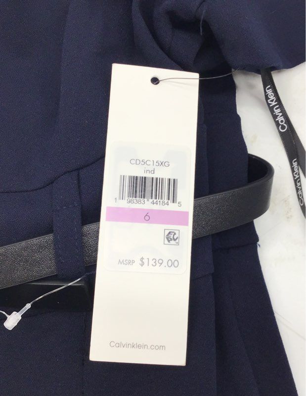 Calvin Klein Women's Navy Blue Belted Short Sleeve Fit & Flare Dress NWT Sz 6