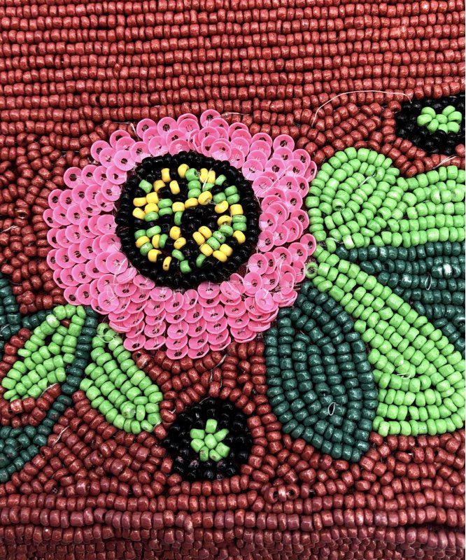 America Beyond Burgundy Beaded Floral Shoulder Baguette Bag Pink Green Small