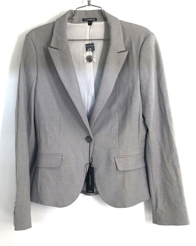 Express Women's Gray Studio Stretch Single Button Blazer Jacket Sz 12 NWT