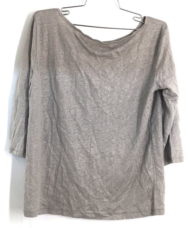 J.Crew Women's Gray Metallic Linen Boatneck 3/4 Sleeve Top Sz S NWT