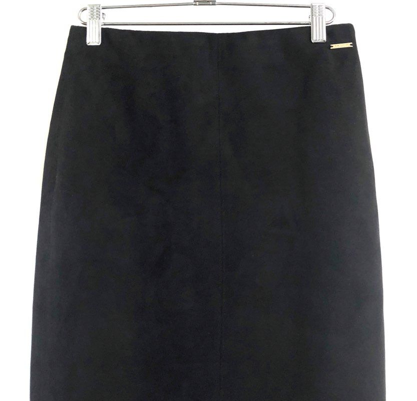 Tahari Women's Black Faux Suede Straight Pencil Midi Skirt Sz XS