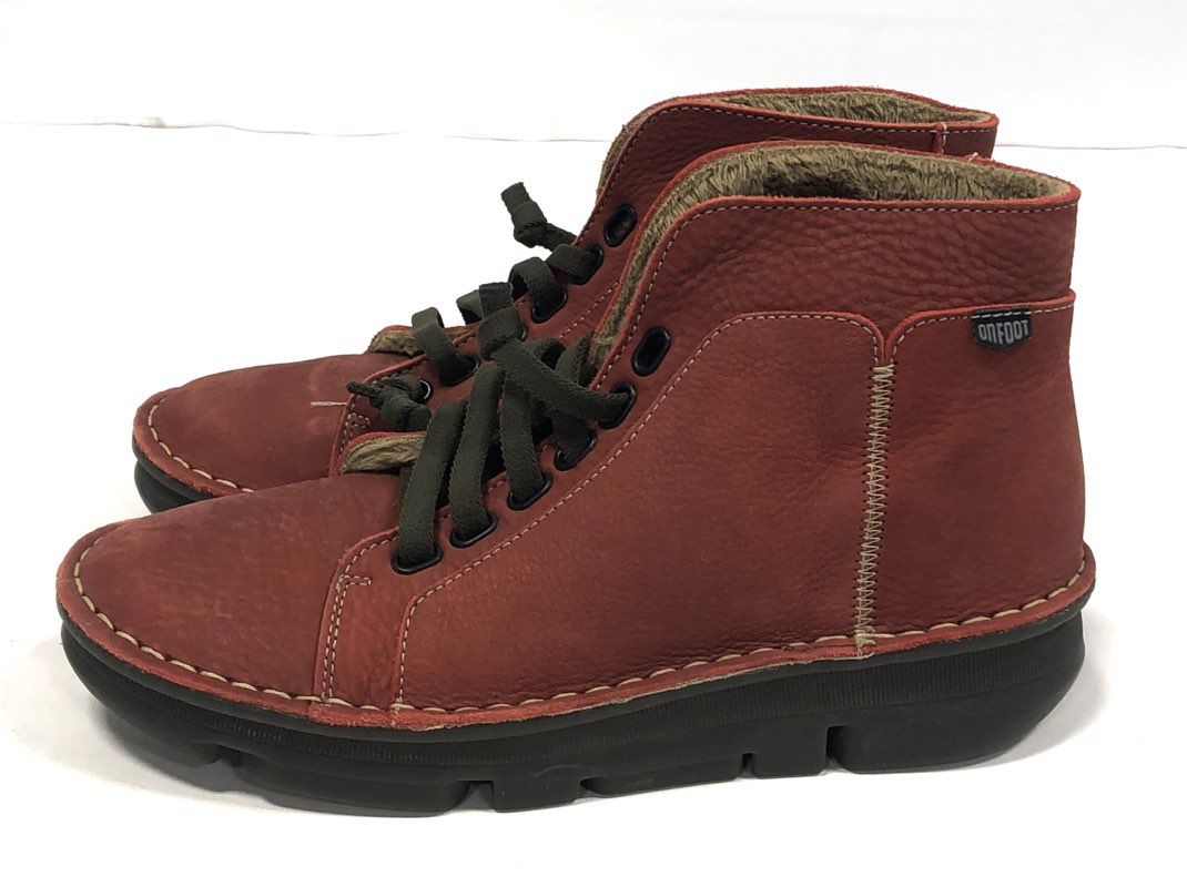 OnFoot Womens Red Leather Comfort Chukka Ankle Boots Made in Spain Size EU 39