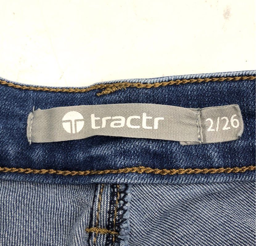 Tractr Women's Blue Frayed Hem Distressed High Rise Stretch Jeans Size 2/26