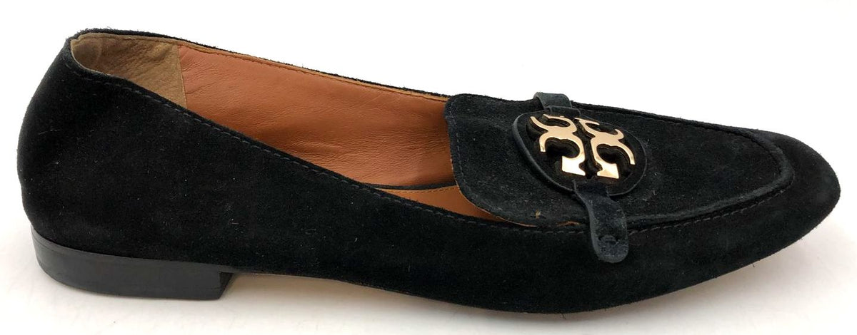Tory Burch 'Metal Miller' Women's Black Suede Loafers with Logo - Size 10 (+COA)