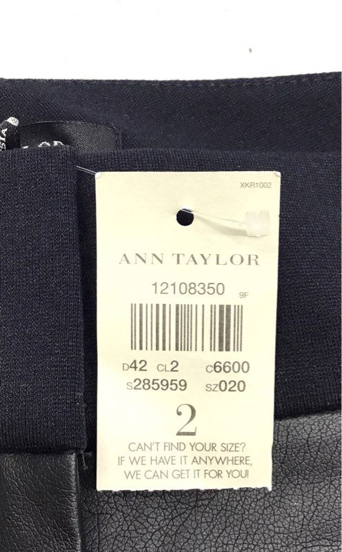 Ann Taylor Women's Black Mixed Media Faux Leather Front Slim Pants Sz 2 NWT