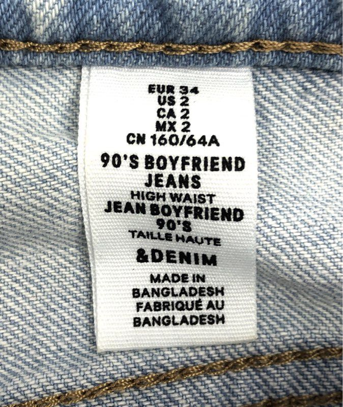 H&M &Denim Women's 90's Boyfriend Jeans Light Wash High Waist Distressed Sz 2
