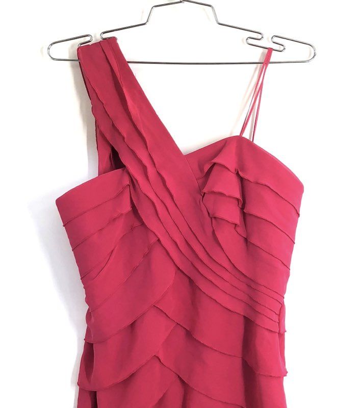 Max and Cleo Women's Cosmic Pink Lynn One Shoulder Tiered Ruffle Dress Sz 4 NWT