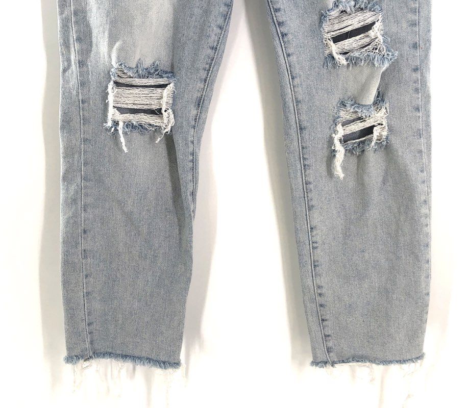 Risen Women's Light Wash High Rise Distressed Ripped Raw Hem Jeans Sz 7