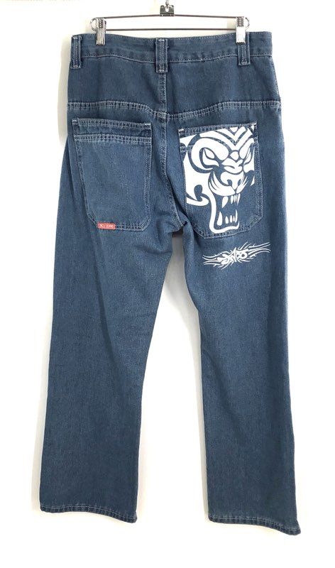 Vintage 90s JNCO Jeans Men's Blue Weis Tiger Graphic Wide Leg Tribal Denim Sz L