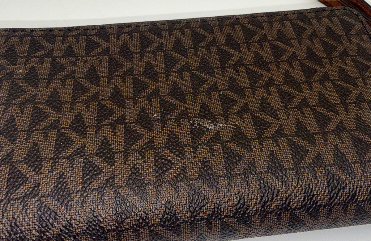 Michael Kors Brown Monogram Jet Set Travel Continental Zip Around Wristlet