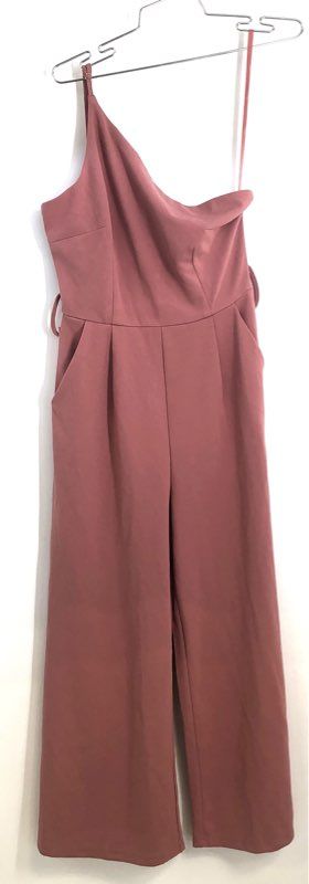 ANRABESS Women's Dusty Rose One Shoulder Wide Leg Jumpsuit Pleated Pockets Sz S