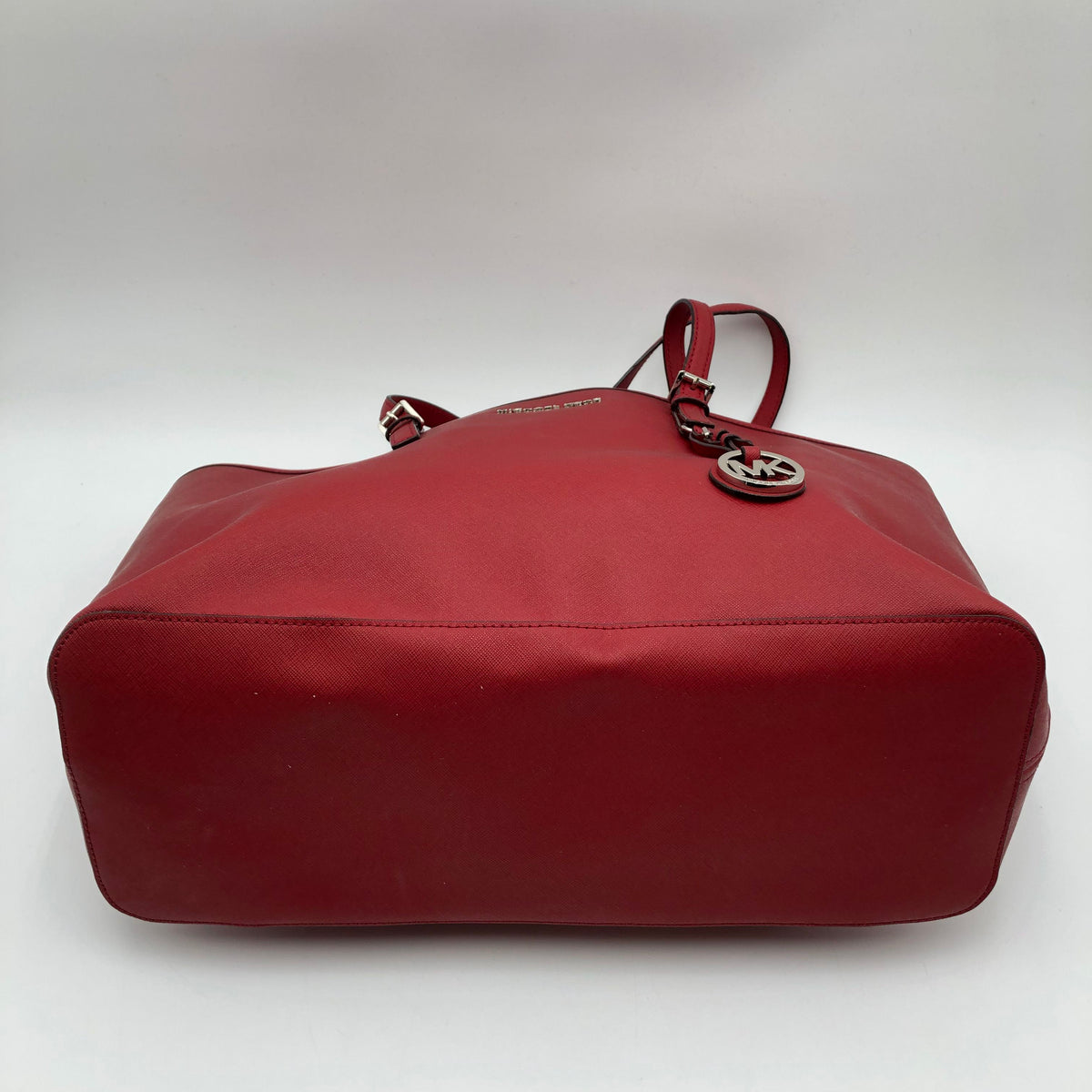 Michael Kors Red Saffiano Leather Jet Set Travel Tote Bag Silver Hardware COA