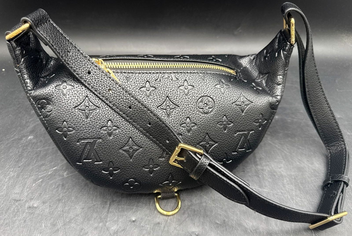 Louis Vuitton Inspired Black LV Monogram Embossed Faux Leather Bombay Belt Bag