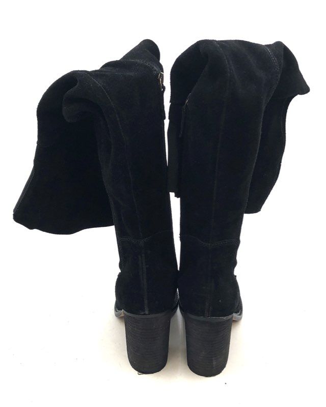 Kelsi Dagger Brooklyn Black Suede Over Knee Slouchy Block Heel Boots Size 9