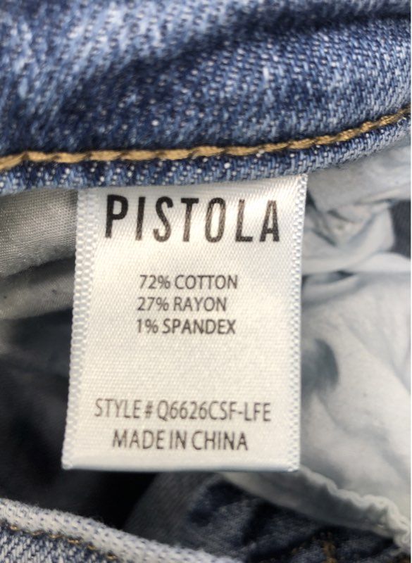 Pistola Women's Blue Distressed High Rise Ripped Knee Frayed Hem Jeans Sz 31