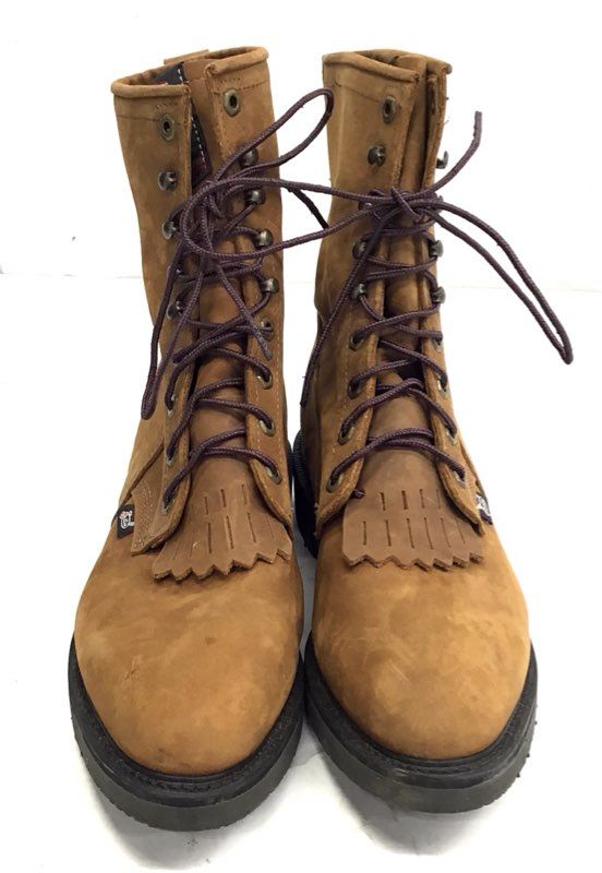 Justin Original Work Boots 0760 Kiltie Lace Up Tan Leather Men's Size 10EE
