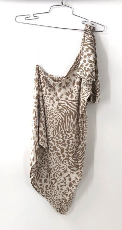 Westmoon Women's Dress Brown Tan Animal Print One Shoulder Asymmetrical NWT Sz L