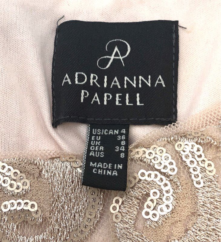 Adrianna Papell Women's Blush Sequin Lace Gown Short Sleeve Maxi Dress Sz 4 NWT