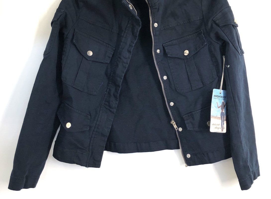 Highway Jeans Women's Navy Blue Military Utility Cargo Jacket Cotton Sz S NWT