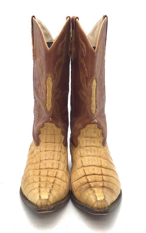 El Padrino Hornback Caiman Alligator Tail Western Cowboy Boots Tan Size 14