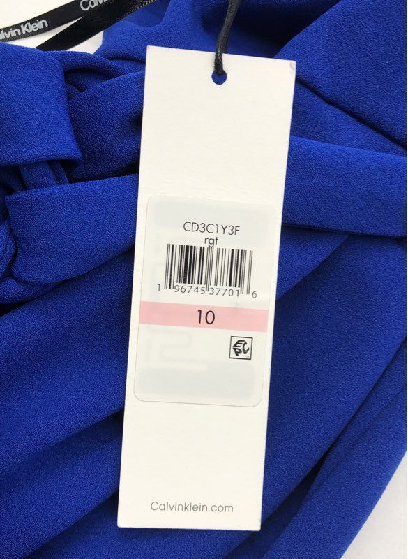 NWT Calvin Klein Women's Royal Blue Twist Halter Neck Wide Leg Jumpsuit Size 10
