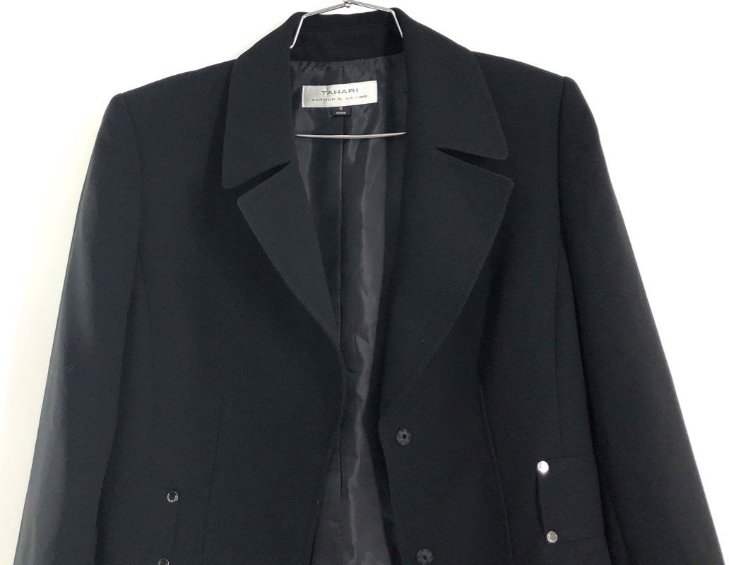 Tahari Arthur S. Levine Women's Black Two-Button Blazer Jacket Side Tabs Sz 6