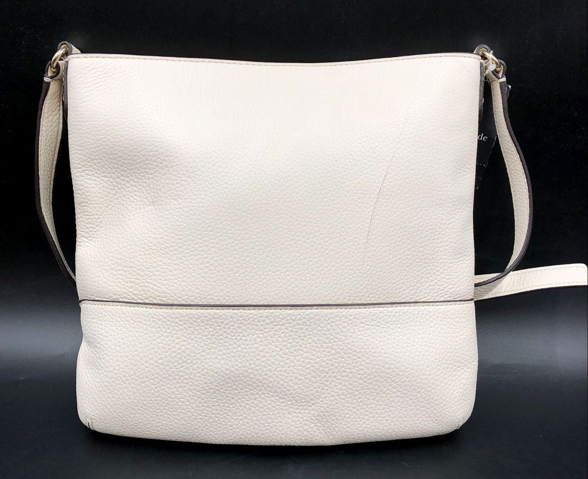 Kate Spade 'Cara' White Pebbled Leather Crossbody Bag w/ Gold-Tone Detail (+COA)