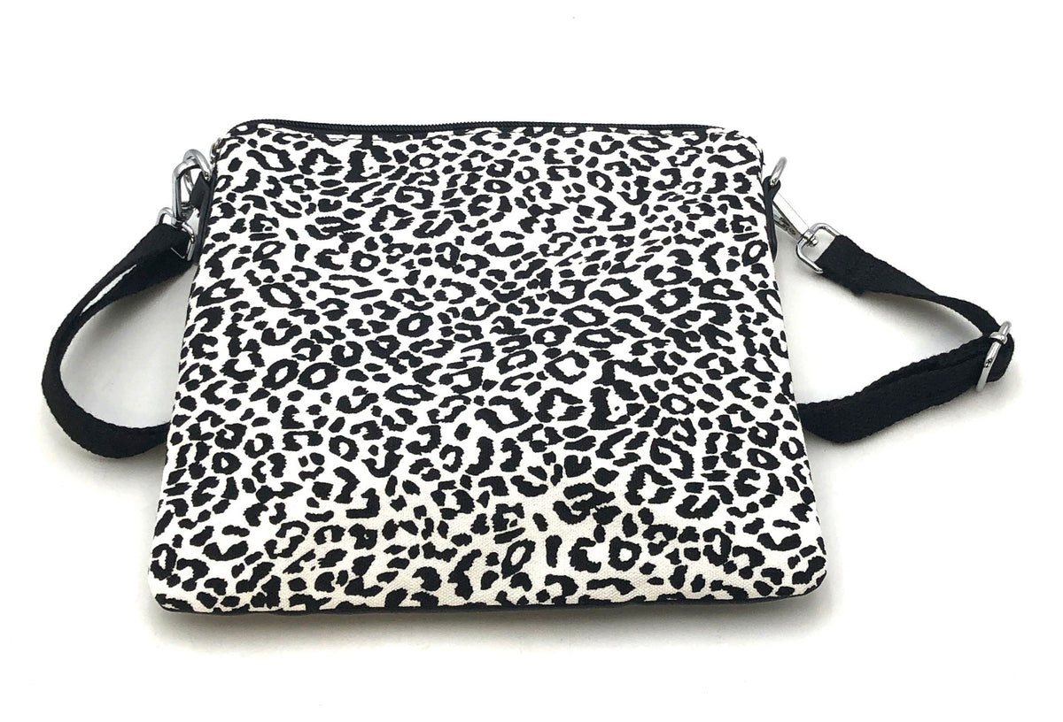 IBFUN Leopard Print Canvas Crossbody Bag Black White Silver Hardware