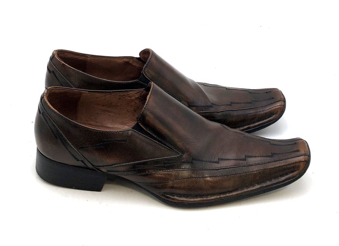 Giorgio Brutini Brown Burnished Leather Square Toe Slip On Loafers Size 11 M