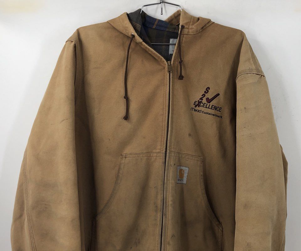 Vintage Carhartt Men's Brown Hooded Bomber Jacket - Size L