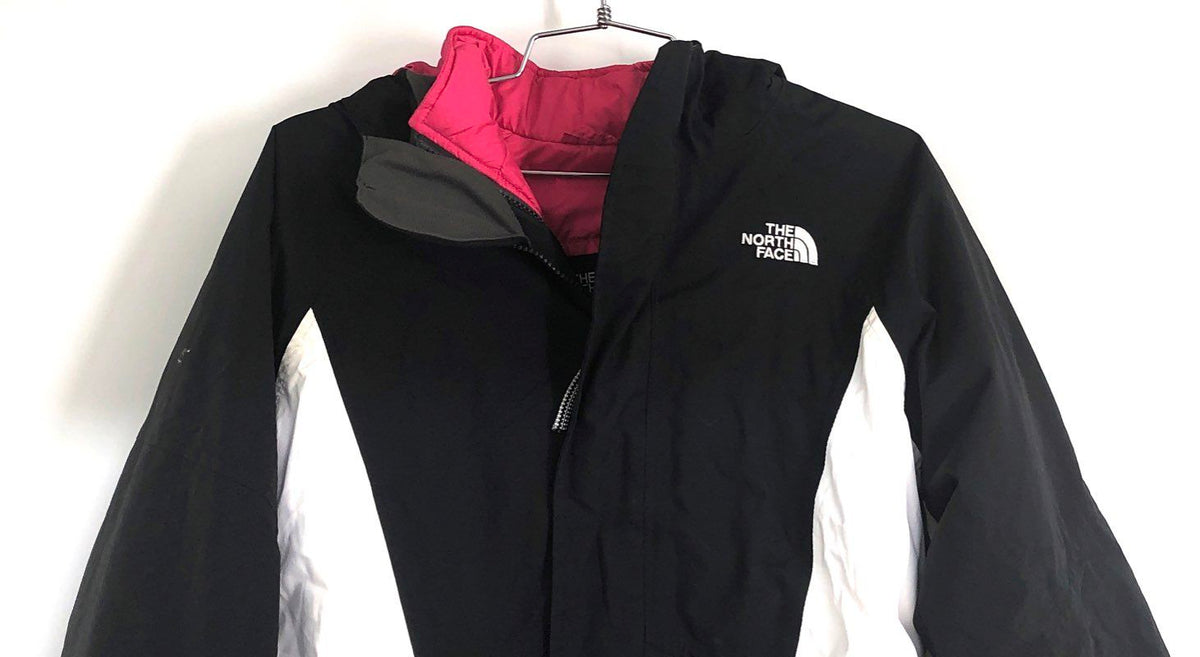 The North Face Girl's Black White Pink Full Zip Hooded Insulated Jacket Sz L
