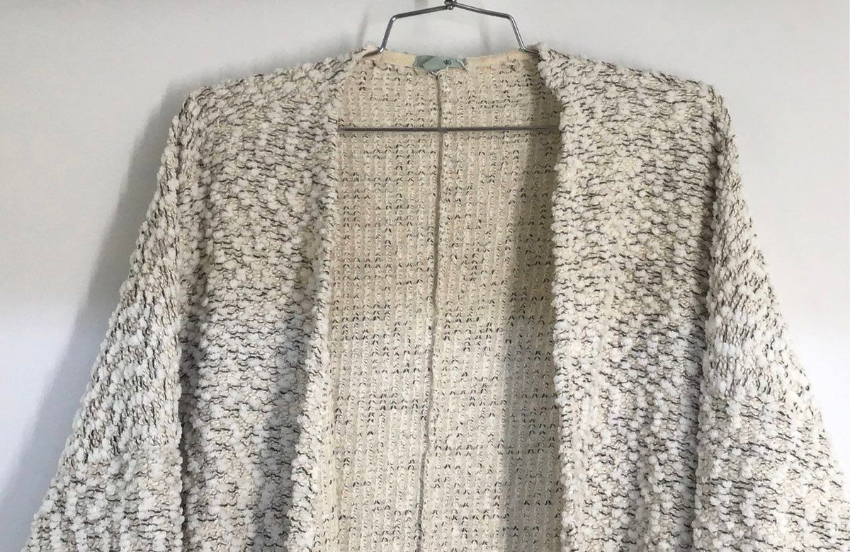 Ecote Women's Cream Black Textured Open Front Popcorn Knit Cardigan Sz S