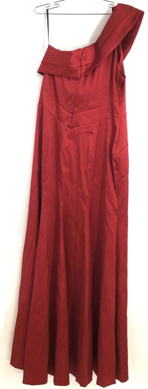 Donna Karan New York Women's Red One Shoulder Ruched High Slit Gown Maxi Sz 14