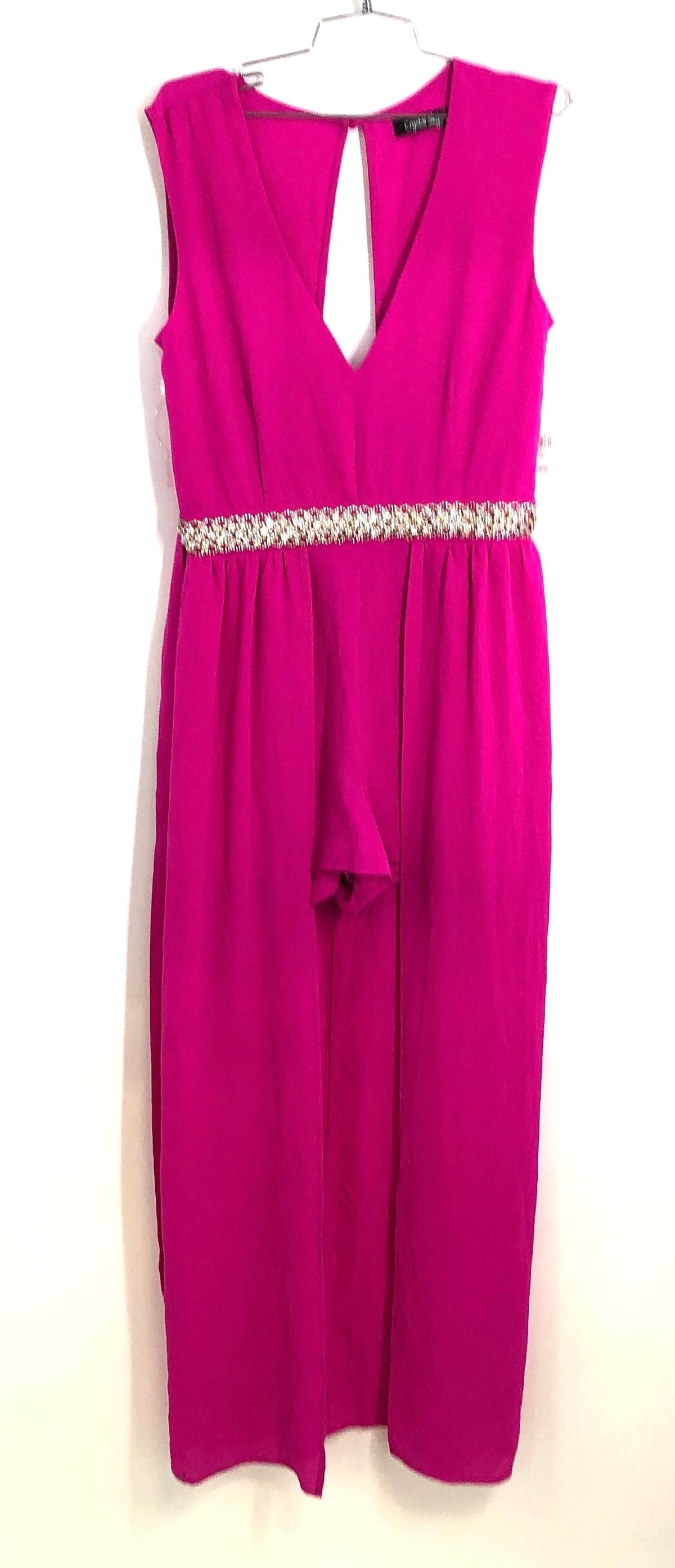 Crystal Sky Women's Fuchsia Pink Rhinestone Waist Romper Maxi Dress NWT Sz 11