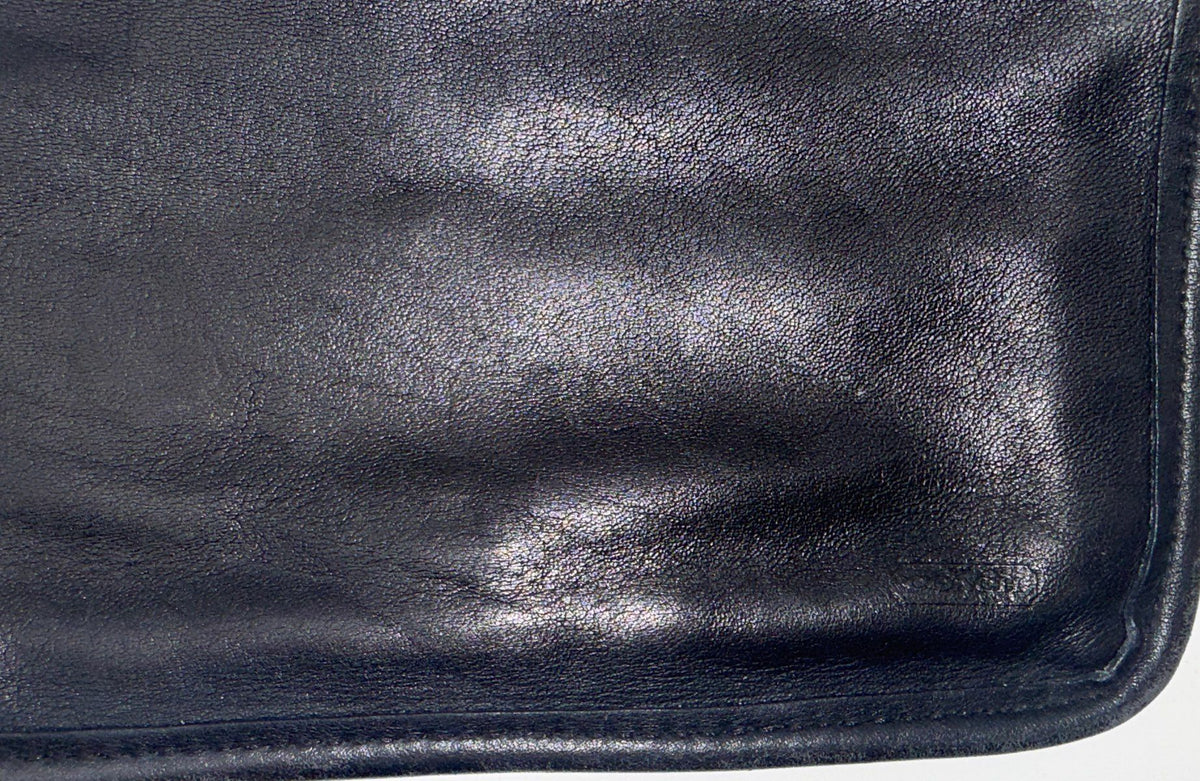 Vintage Coach Black Leather Legacy Pouch Clutch Bag Striped Lining Brass