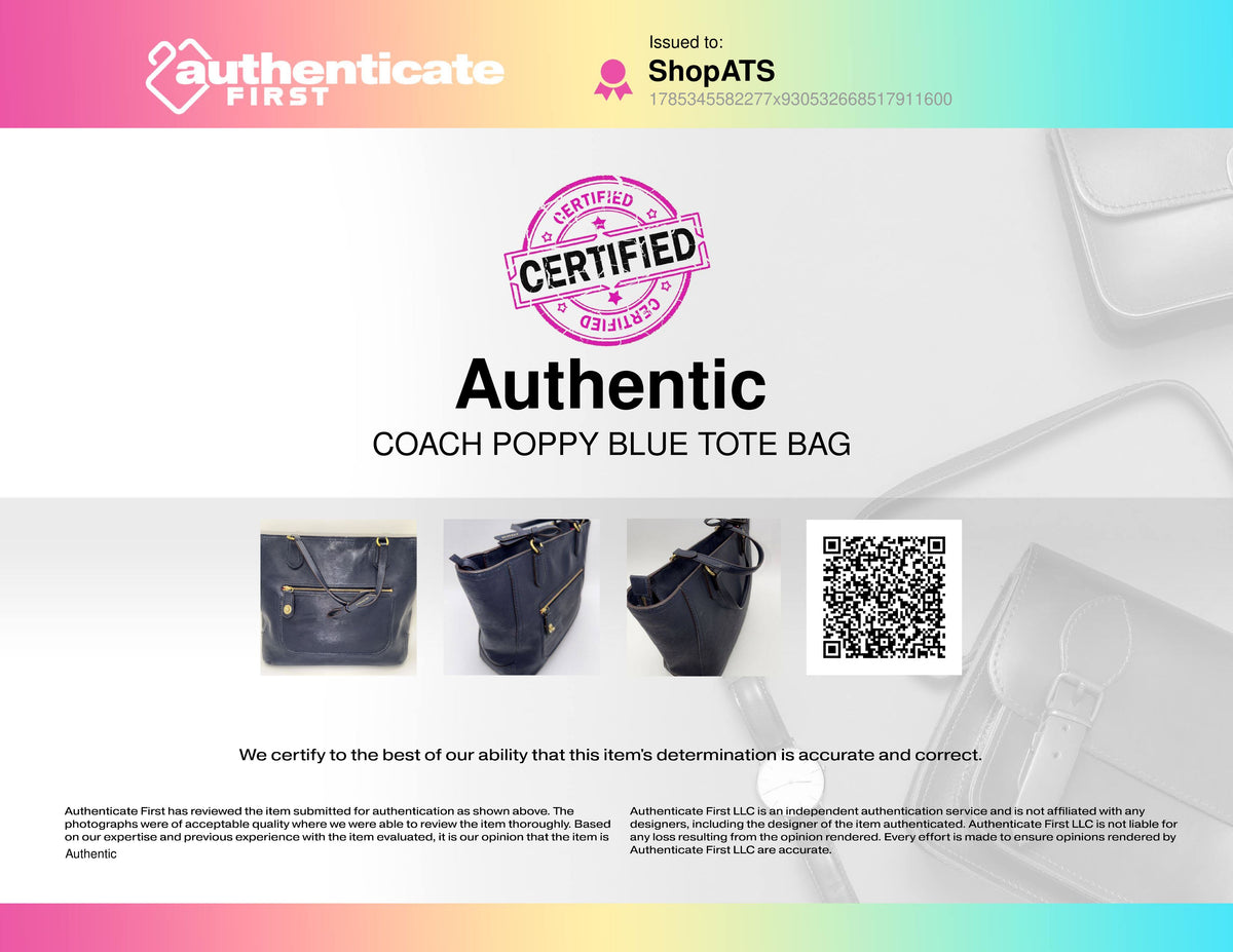 Coach Blue Textured Leather Poppy Tote Bag Gold Hardware COA