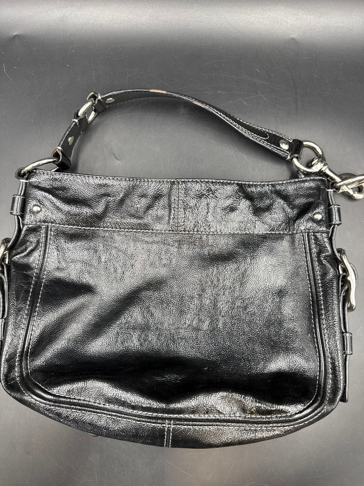 Coach Black 2000s Ergo Pleated Patent Leather Shoulder Bag Silver Hardware COA