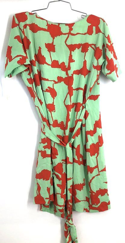 Diane von Furstenberg Women's Green Red Abstract Print Silk Wrap Dress Size 2