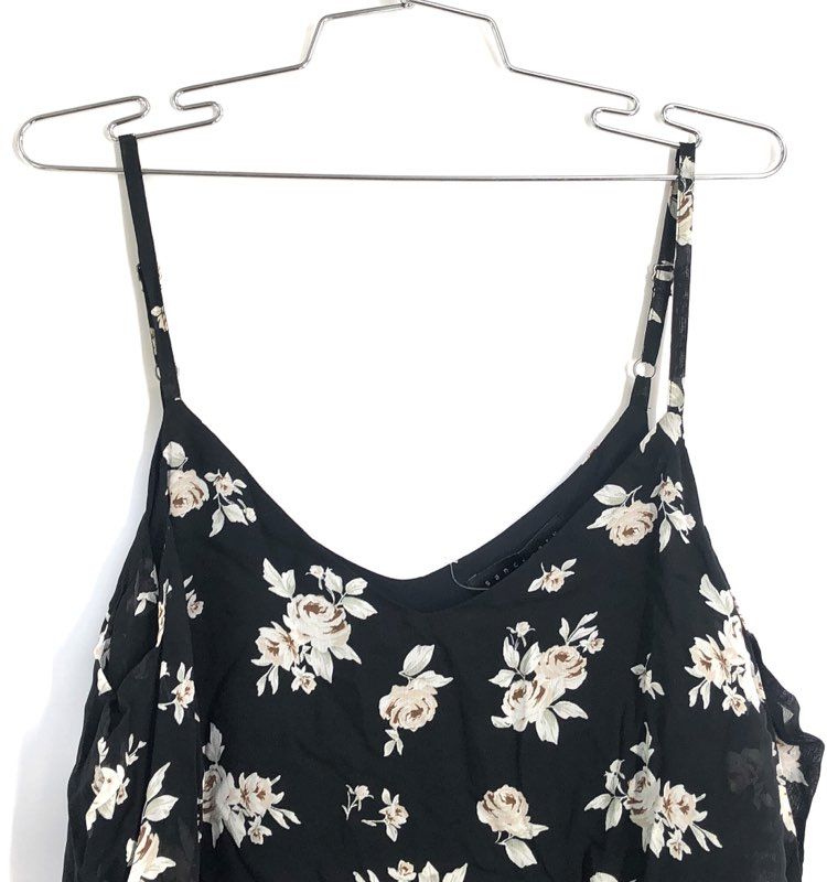 Sanctuary Women's Black Floral Rayon Cold Shoulder Ruffle Sleeve Cami Top Sz S