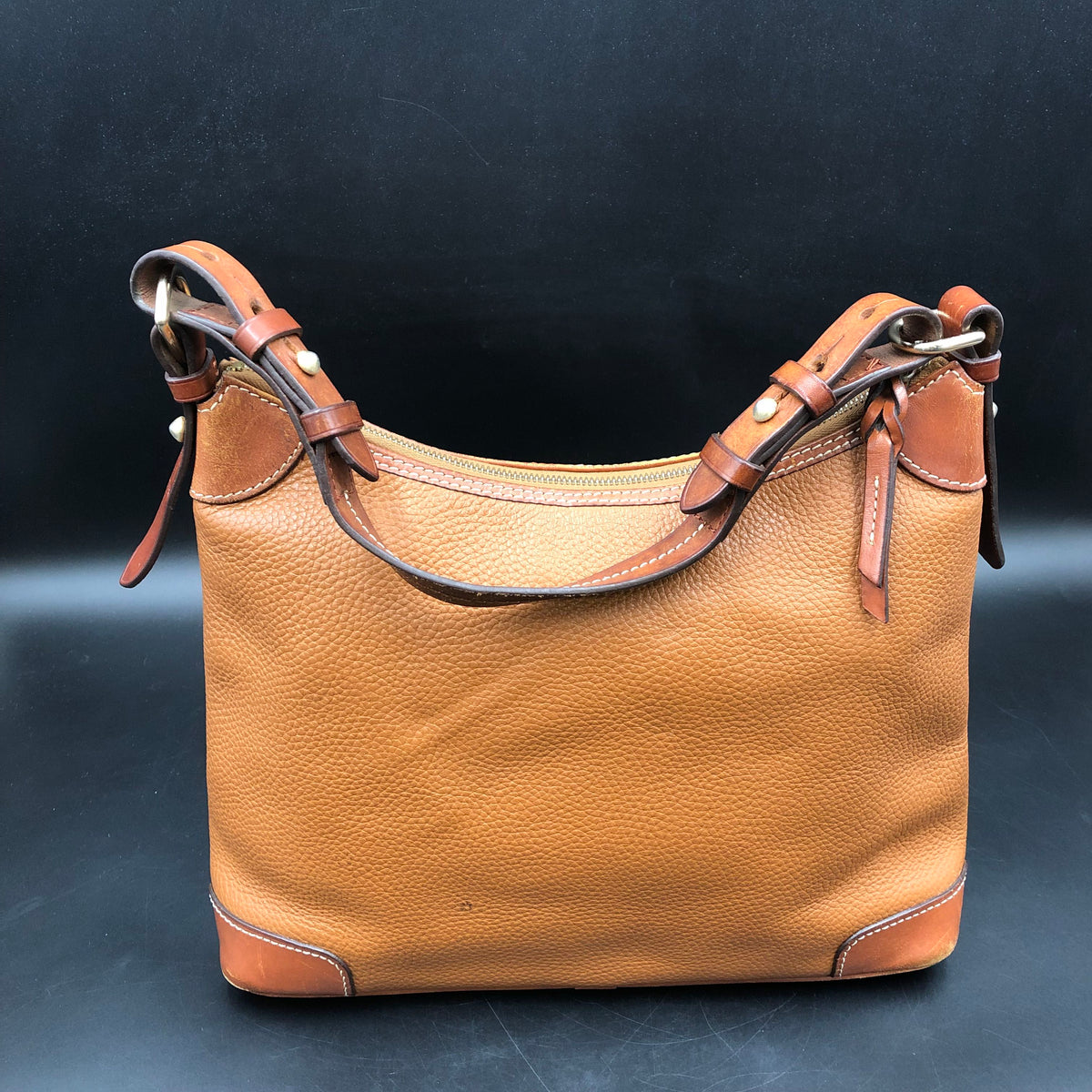 Dooney & Bourke Camel Brown Pebbled Leather Hobo Satchel Bag COA
