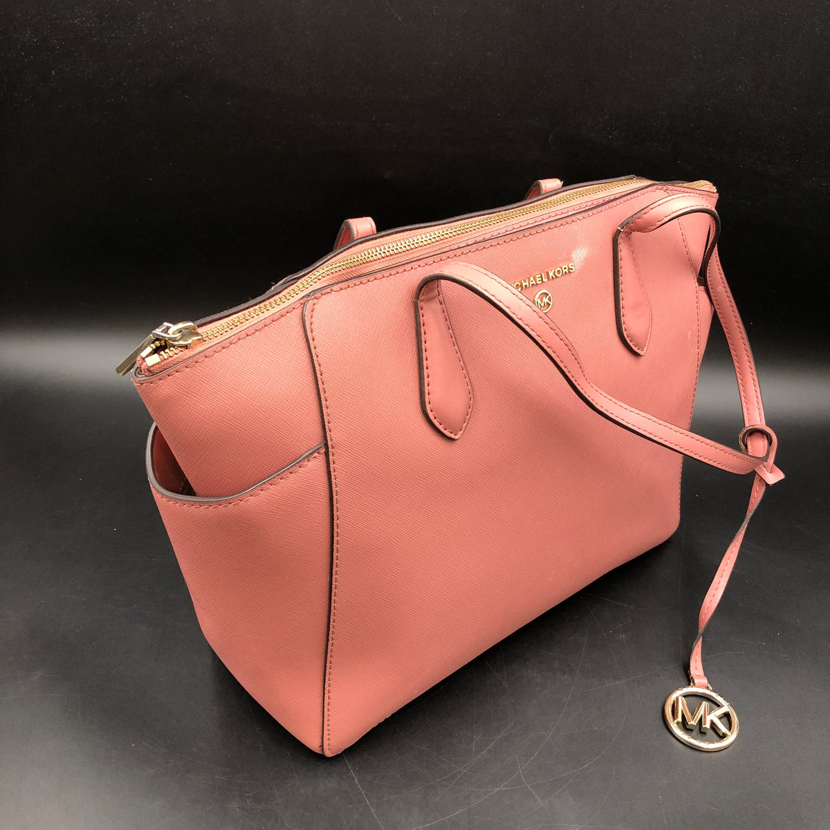 Michael Kors Rose Pink Jet Set Laila Satchel Bag Gold Hardware COA